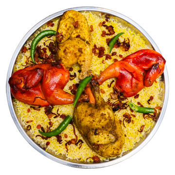 Your choice of 4 Chicken Meals (Mandi, Madhbi, Shawaya, or Madfoon) with a family-sized Pepsi | اختيارك اربع وجبات دجاج (مندي مظبي  مدفون) مع بيبسي عائلي